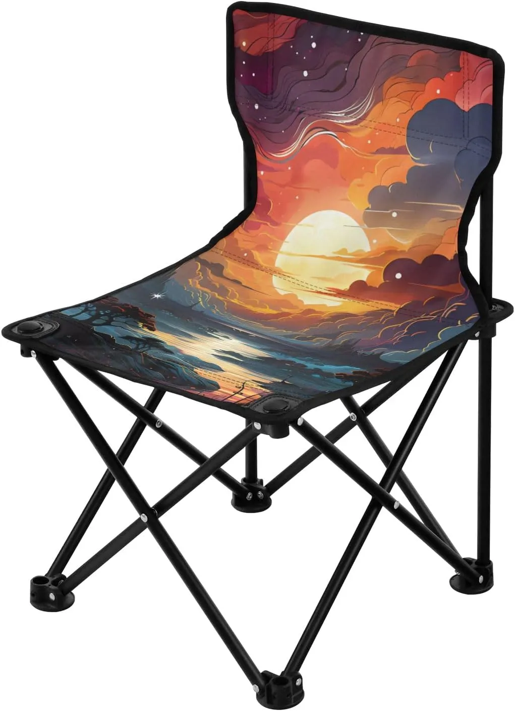 Portable Camping Folding Chairs Foldable Chair Small Sunset Painting 1 Lightweight Backpacking Outdoor Outside Fishing