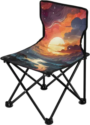 Portable Camping Folding Chairs Foldable Chair Small Sunset Painting 1 Lightweight Backpacking Outdoor Outside Fishing