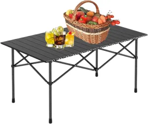 Portable Camping Side Table, Lightweight Aluminum Folding Table with Carry Bag, Ideal for Picnic, BBQ, Cooking, and Outdoor Activities Black 95×55×50cm/37×21×19.7in