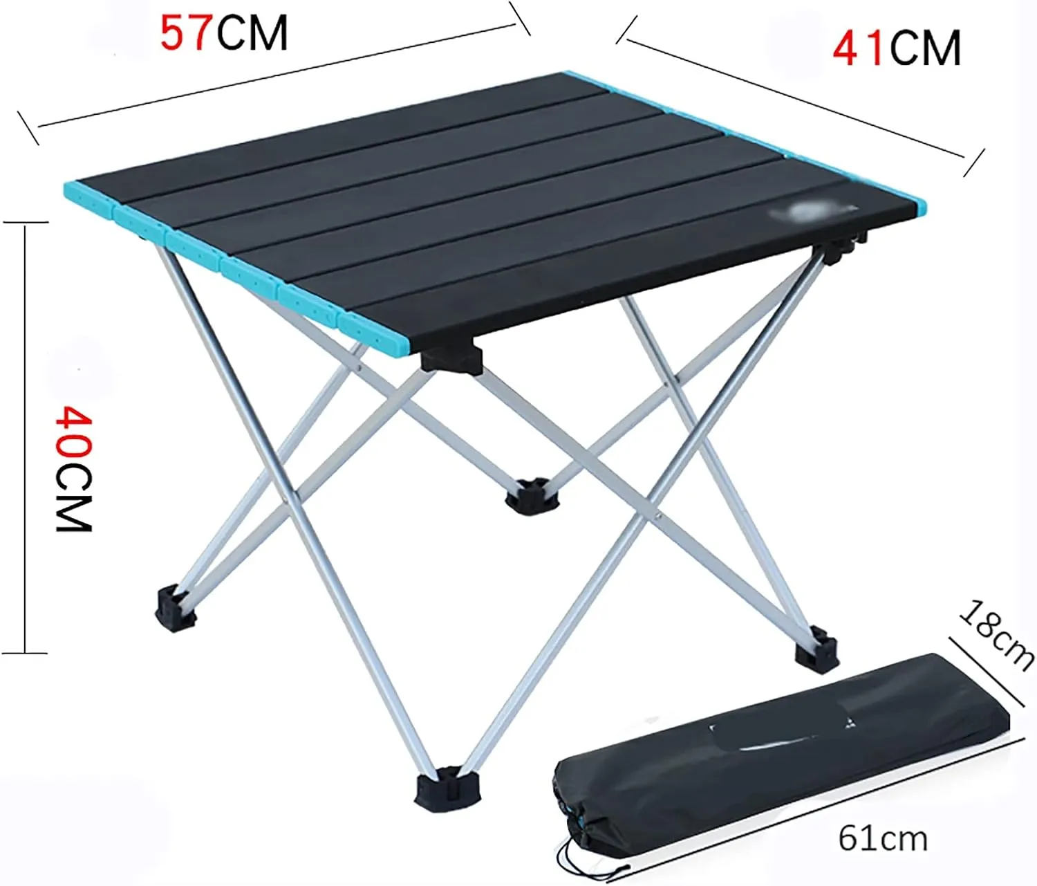 Portable Camping Table, Light Folding Table with Aluminum Table Top and Carrying Bag, for Outdoor, Picnic, Cooking, Beach, Hiking, Fishing (Size : 57cm)