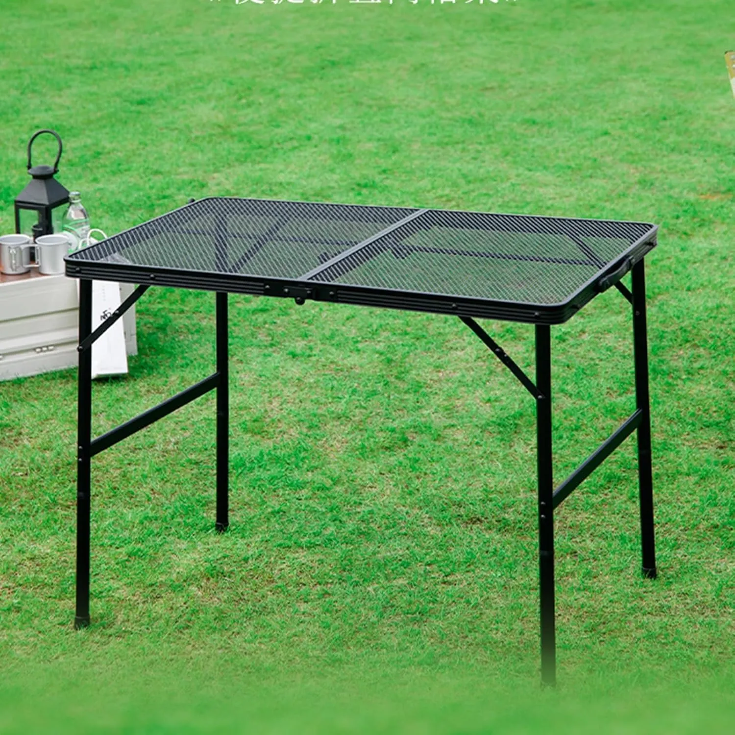 Portable Camping Table, Outdoor Aluminum Foldable Picnic Table with Mesh Storage Layer & Side Pocket, Adjustable Height Outdoor Table for BBQ, Hiking, Beach, Travel Black