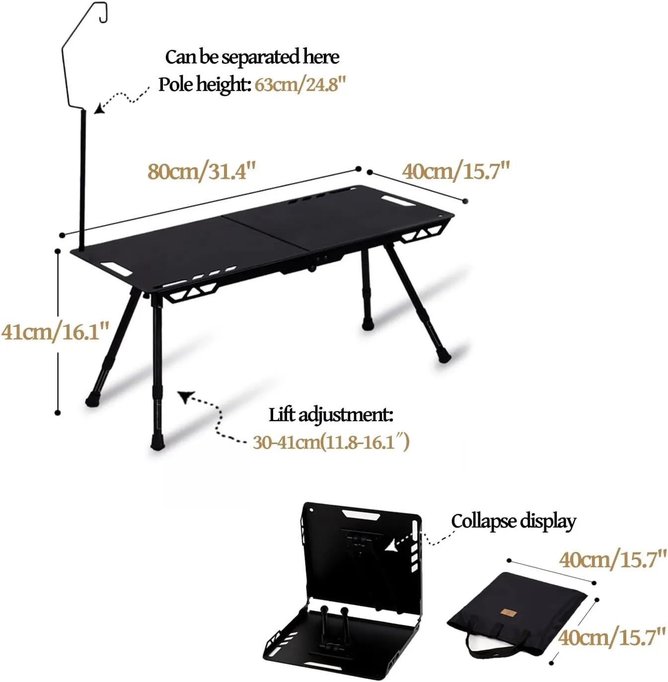 Portable Camping Tables, Folding Table with Hook, Portable Aluminum Table, Adjustable, Camp Table for Sand/Picnic/Fishing/Hiking (Color : Green-B)