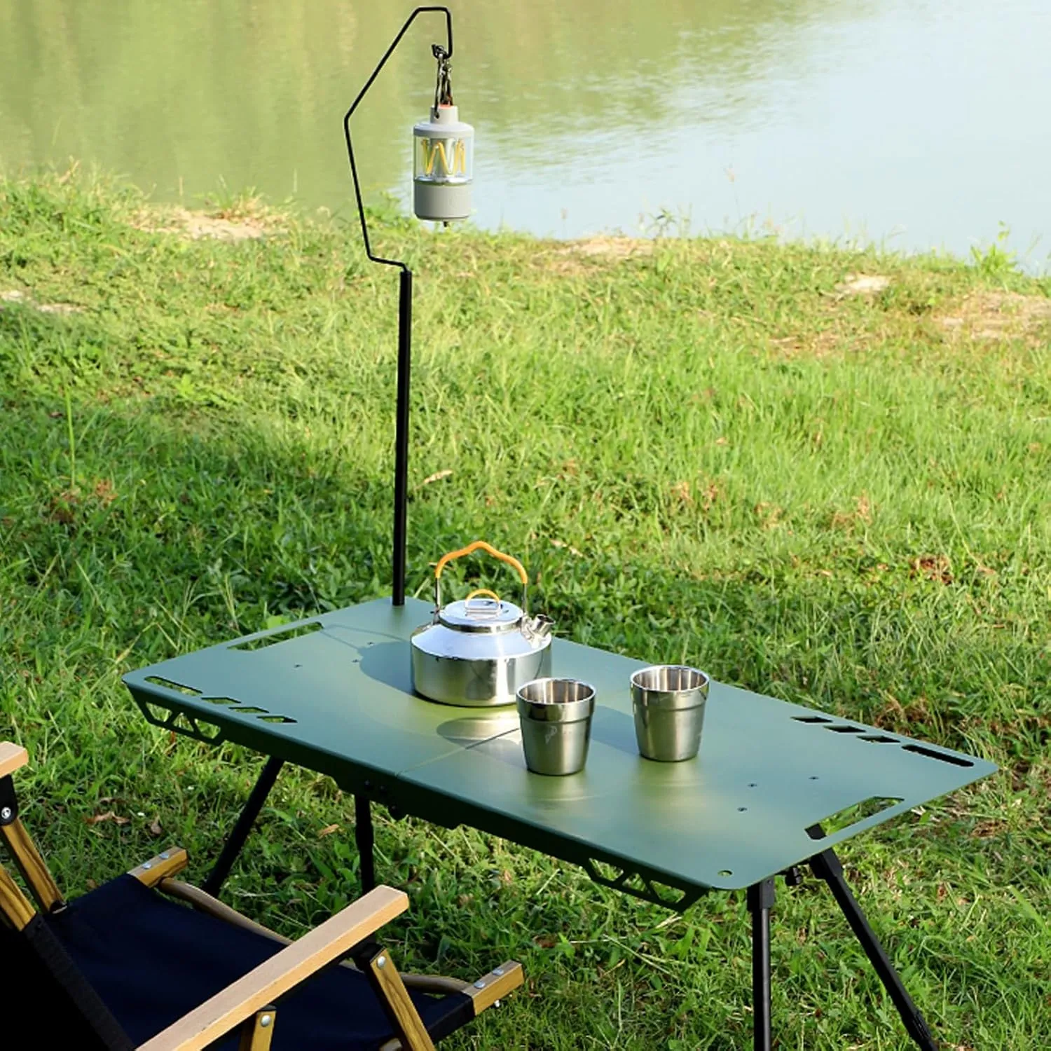 Portable Camping Tables, Folding Table with Hook, Portable Aluminum Table, Adjustable, Camp Table for Sand/Picnic/Fishing/Hiking (Color : Green-B)