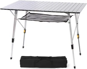 Portable Foldable with Adjustable Legs Aluminum Roll Up Table with Carrying Bag Outdoor Beach Backyards Camping Table