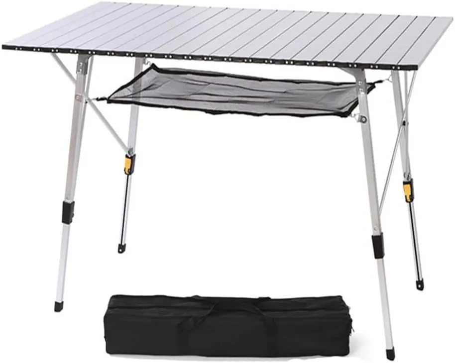 Portable Foldable with Adjustable Legs Aluminum Roll Up Table with Carrying Bag Outdoor Beach Backyards Camping Table