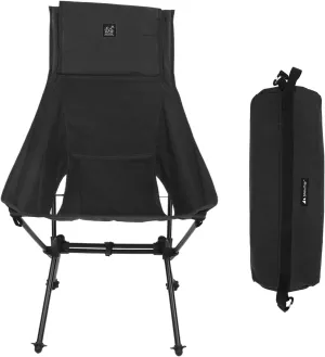 Portable Folding Camping Chair | Lightweight Aluminum Alloy Frame for Hiking/Beach/Picnic | Ergonomic Design with Storage Pocket | 1900g Compact Outdoor Chair (Black)