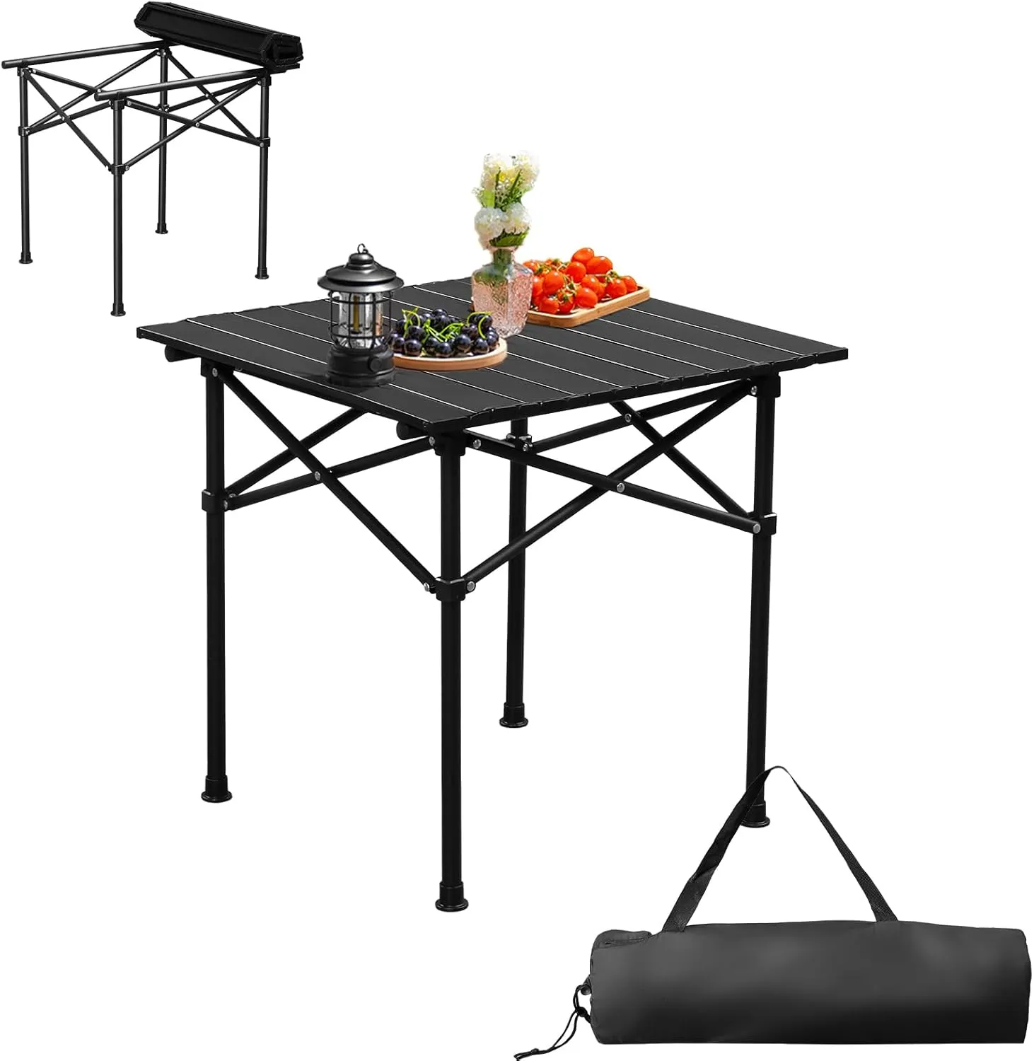 Portable Folding Camping Table, Aluminum Roll Up Camping Table Lightweight Portable Picnic Table Outdoor Folding Table with Easy Carrying Bag for Travel, Beach, Backyard, BBQ, Party (A-20”)