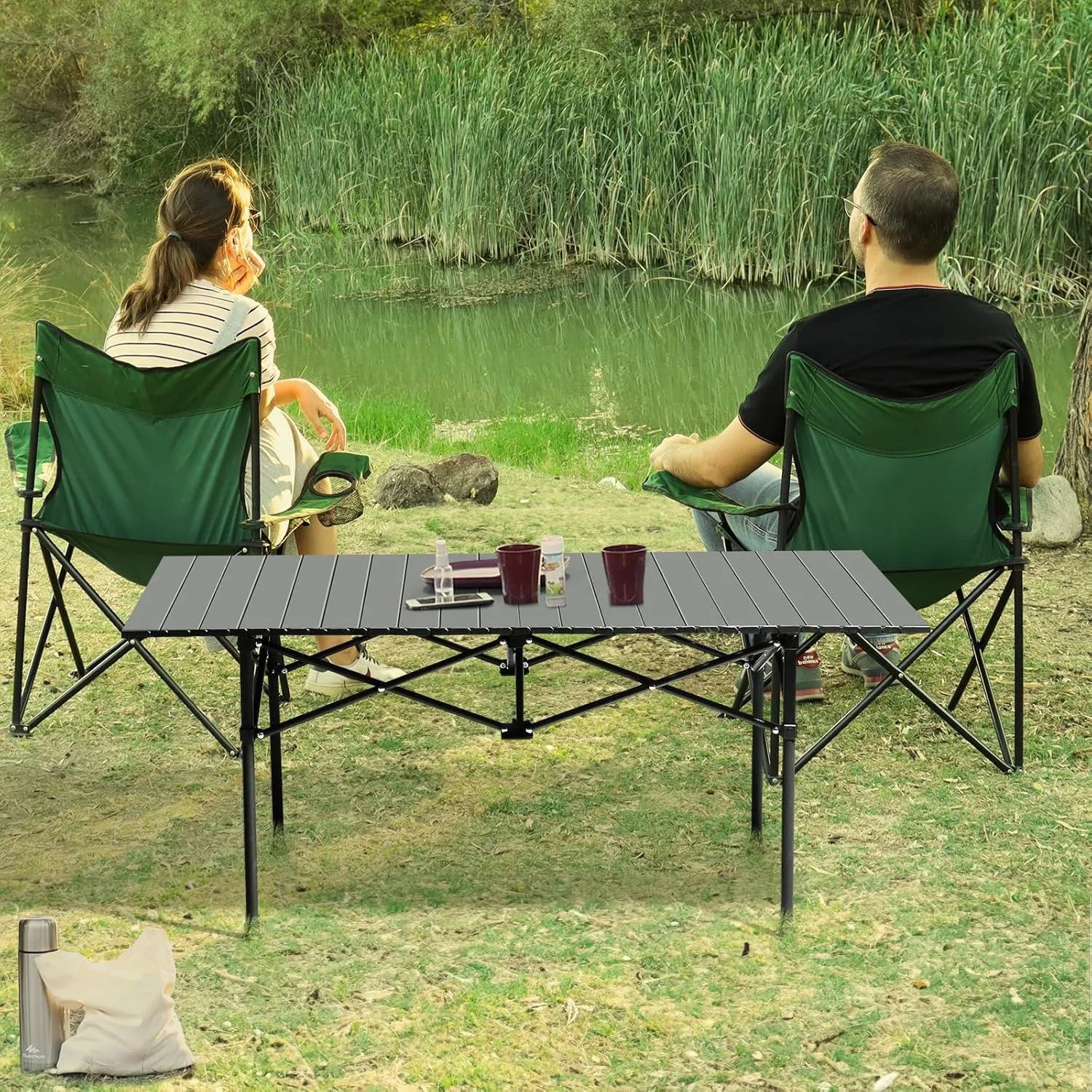 Portable Folding Camping Table, Aluminum Roll Up Camping Table Lightweight Portable Picnic Table Outdoor Folding Table with Easy Carrying Bag for Travel, Beach, Backyard, BBQ, Party (A-47”)