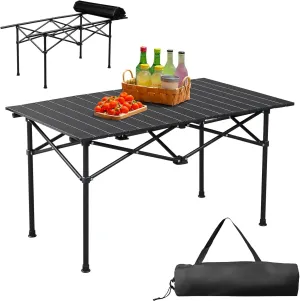 Portable Folding Camping Table, Aluminum Roll Up Camping Table Lightweight Portable Picnic Table Outdoor Folding Table with Easy Carrying Bag for Travel, Beach, Backyard, BBQ, Party (A-47”)