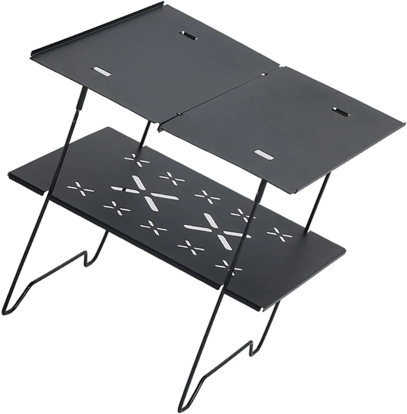 Portable Folding Camping Table with Double Layer and Aluminum Top, Light Weight Outdoor Picnics Desk Folding Camp Table
