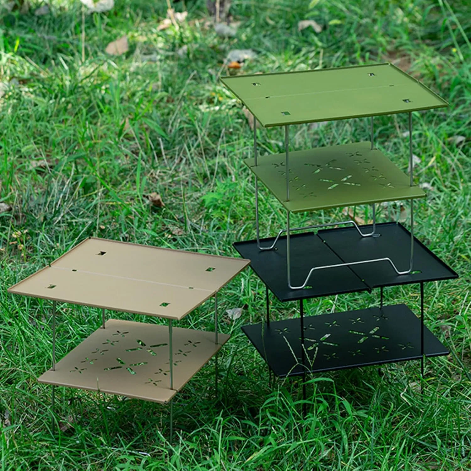 Portable Folding Camping Table with Double Layer and Aluminum Top, Light Weight Outdoor Picnics Desk Folding Camp Table