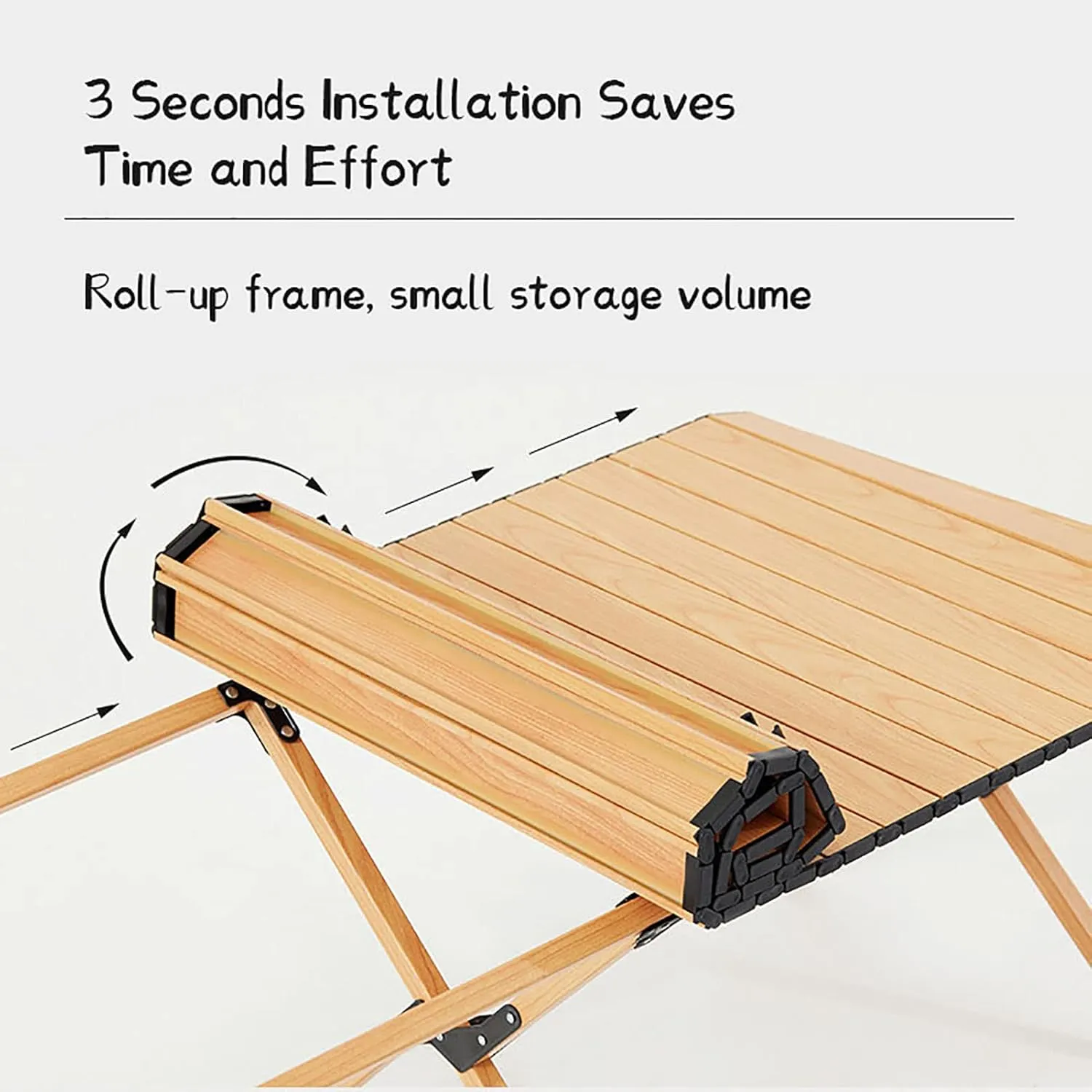 Portable Folding Camping Table,Ultralight Wooden Picnic Travel Table with Carry Bag Roll-up Table for Beach, Picnics,Cooking,A,90x60x44cm
