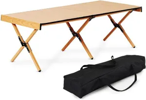 Portable Folding Camping Table,Ultralight Wooden Picnic Travel Table with Carry Bag Roll-up Table for Beach, Picnics,Cooking,A,90x60x44cm