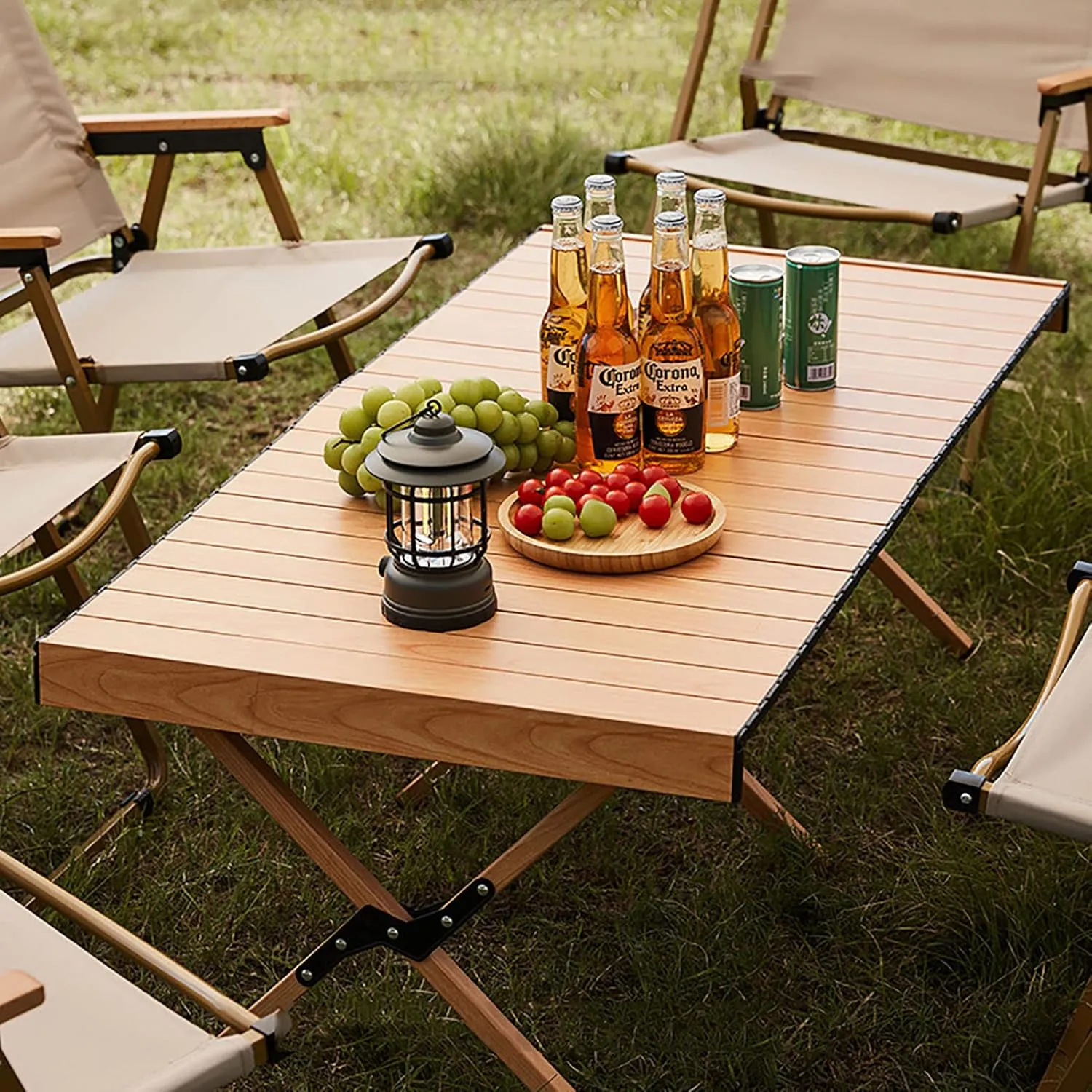 Portable Folding Camping Table,Ultralight Wooden Picnic Travel Table with Carry Bag Roll-up Table for Beach, Picnics,Cooking,A,90x60x44cm