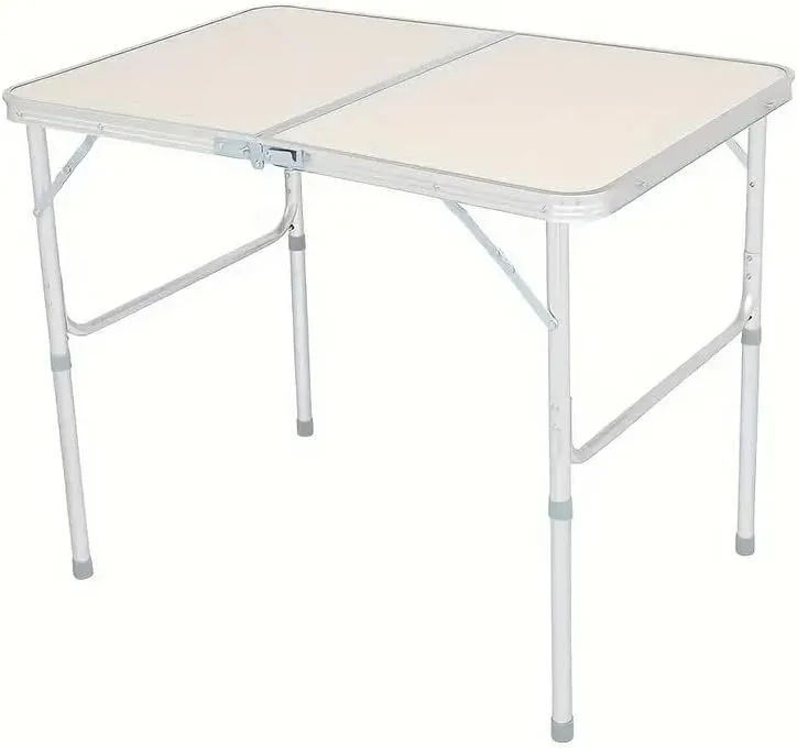 Portable Lightweight Aluminum Folding Table for Outdoor Activities, Adjustable Heights, for Camping and Picnics, Beige and Silver Gray