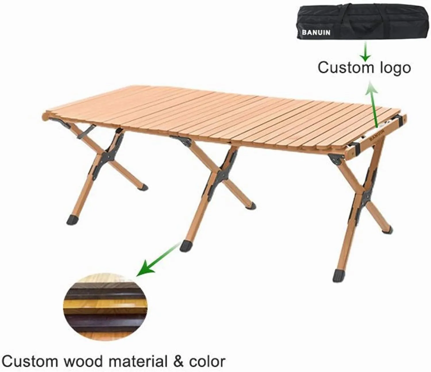 Portable Picnic Table, Folding Wooden Camping Table with Bag,Camping Barbecue Self Driving Picnic Table for Outdoor& Indoor, Beach, Patio, Yard (B 120x59.5x45cm)