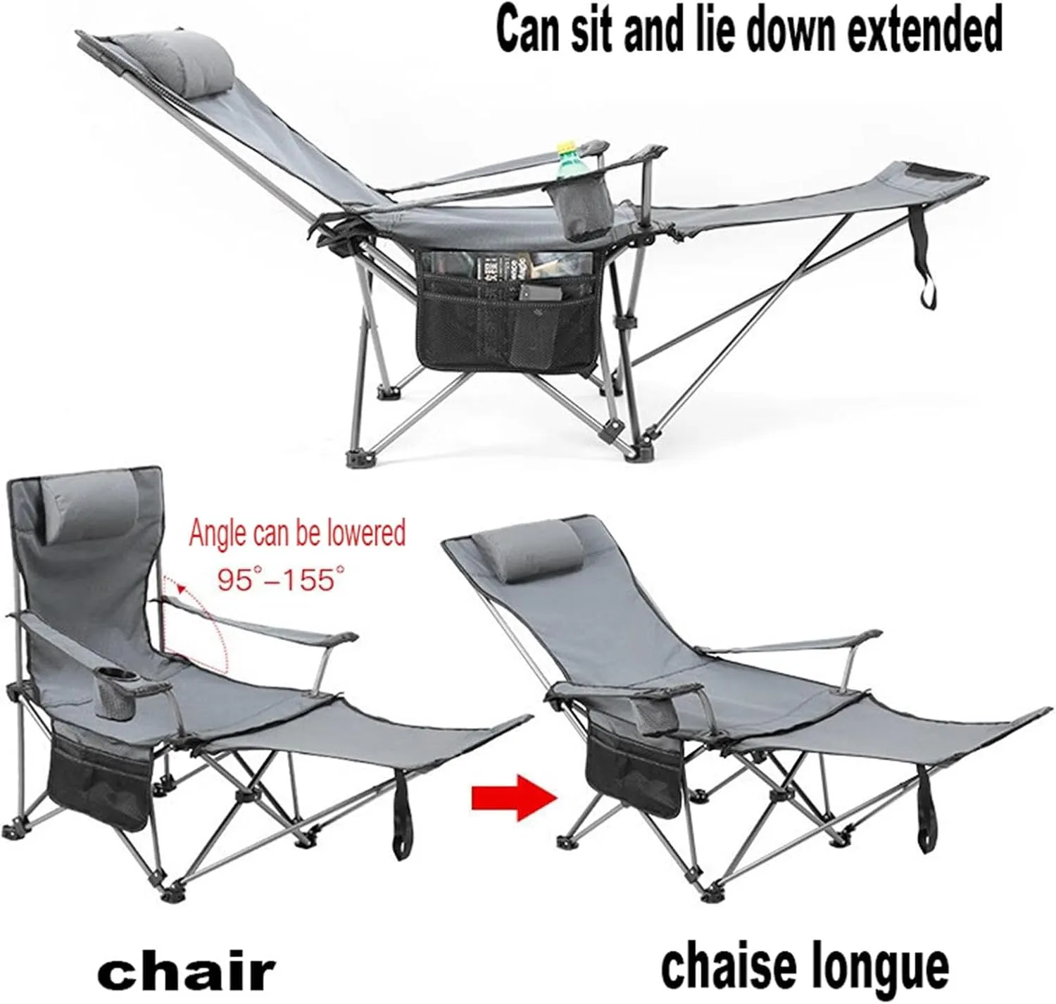Portable Reclining Camping Chair with Cup HolderDetachable Footrest Folding Recliner Outdoor Lightweight Lawn Chairs for Travel Outside Camp Beach Fishing Sports,B