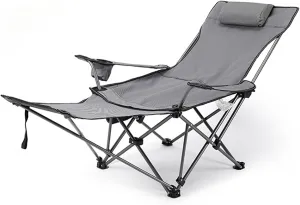 Portable Reclining Camping Chair with Cup HolderDetachable Footrest Folding Recliner Outdoor Lightweight Lawn Chairs for Travel Outside Camp Beach Fishing Sports,B
