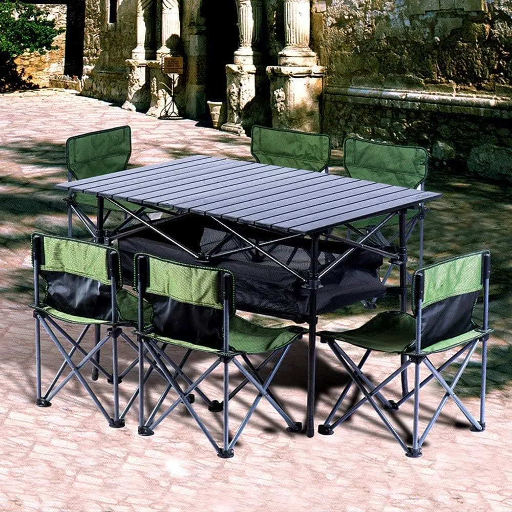 Portable Table Foldable Lightweight Outdoor Camp Portable Folding Table Net Chairs Set W/Carrying Bag 6 Chairs 1 Table for Camping Travelling BBQ Outdoor Camping Hiking and Picnic,