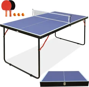 Portable Table Tennis Table, Foldable Ping Pong Game Set for Indoor/Outdoor, Ping Pong Table Top with Net, 2 Paddles and 3 Balls, Playback Mode,10 Minute Quick & Easy Assembly
