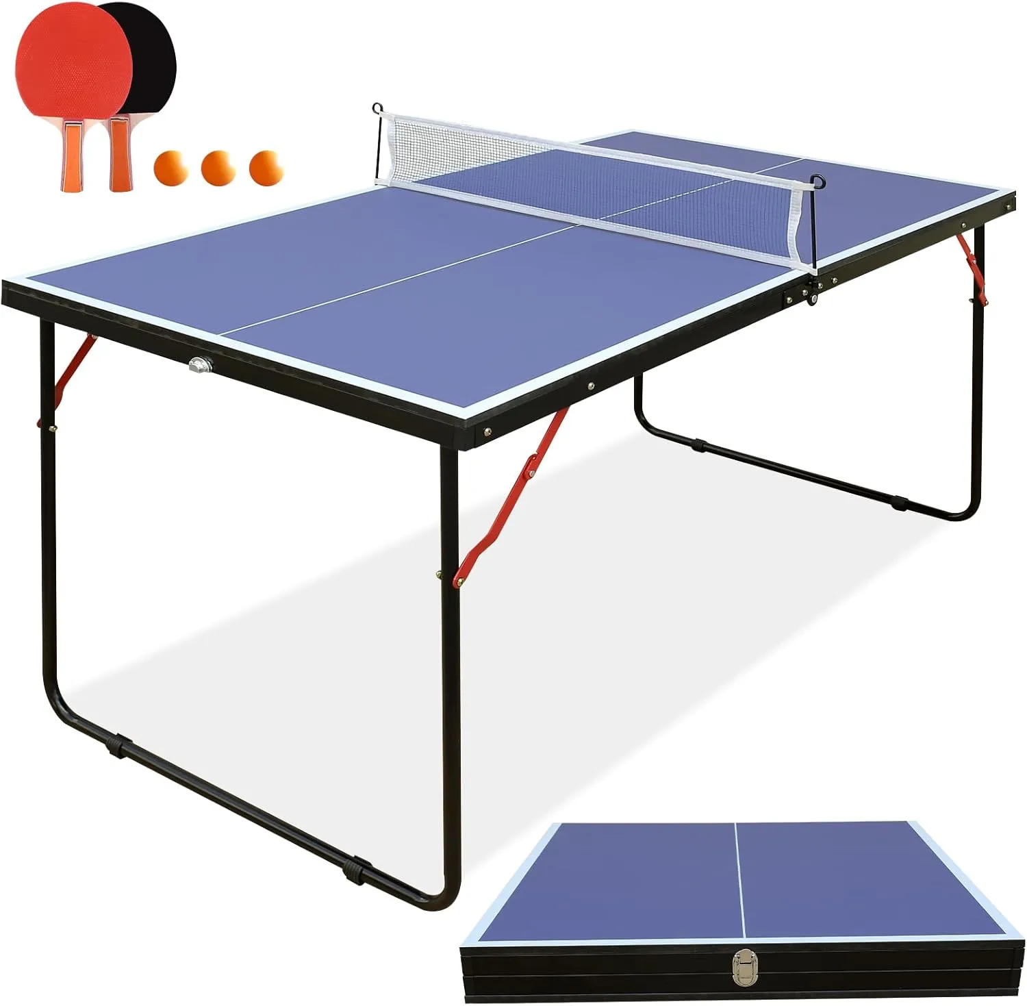 Portable Table Tennis Table, Foldable Ping Pong Game Set for Indoor/Outdoor, Ping Pong Table Top with Net, 2 Paddles and 3 Balls, Playback Mode,10 Minute Quick & Easy Assembly