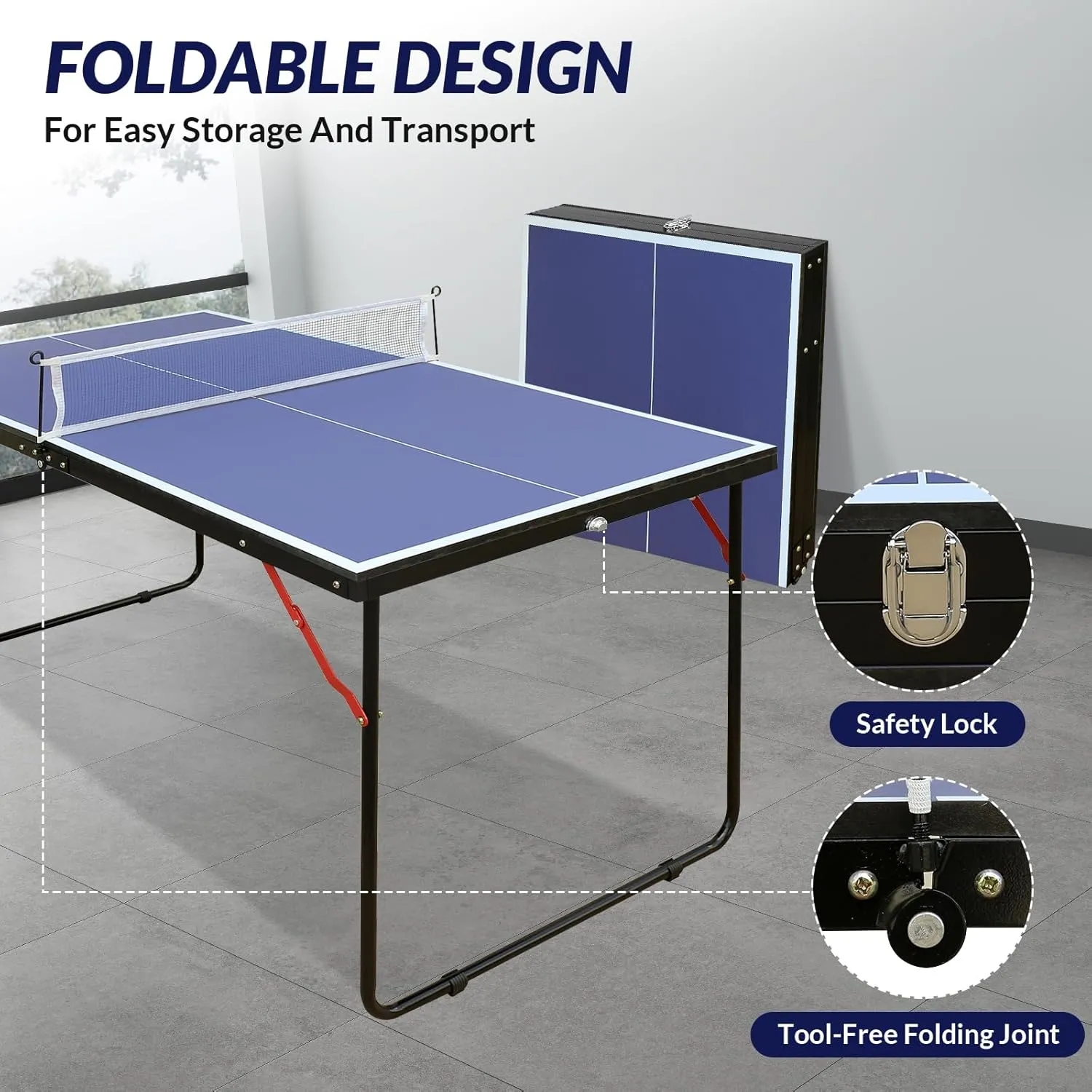 Portable Table Tennis Table, Foldable Ping Pong Game Set for Indoor/Outdoor, Ping Pong Table Top with Net, 2 Paddles and 3 Balls, Playback Mode,10 Minute Quick & Easy Assembly