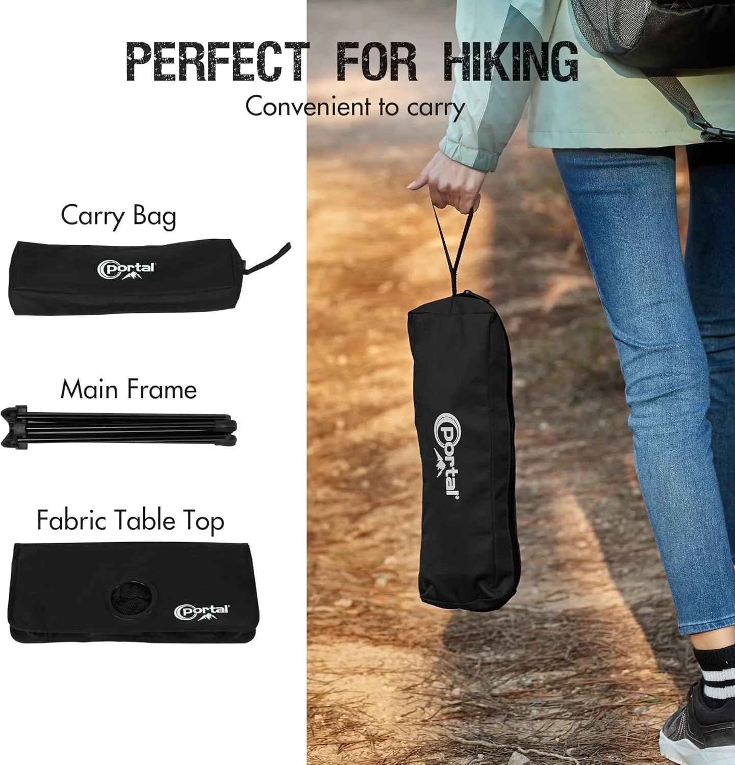 PORTAL Folding Camping Table, Ultralight Compact Aluminum Mesh Table with Carrying Bag, Small Beach Table Foldable Portable for Sand, Outdoor, Picnic, Camp, Boat, Travel, Black