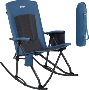 PORTAL Oversized Folding Rocking Camping Chair Portable Outdoor Rocker with High Back Hard Armrests Carry Bag, Supports 400 lbs, Mesh Back