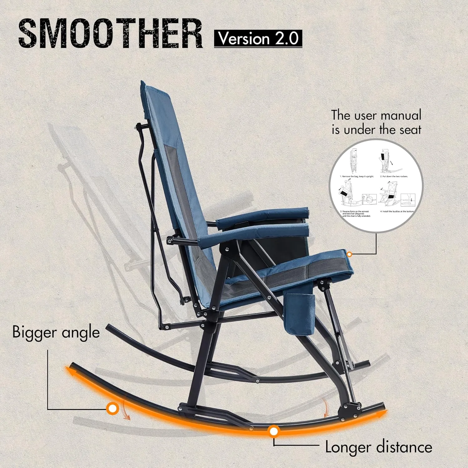 PORTAL Oversized Folding Rocking Camping Chair Portable Outdoor Rocker with High Back Hard Armrests Carry Bag, Supports 400 lbs, Mesh Back