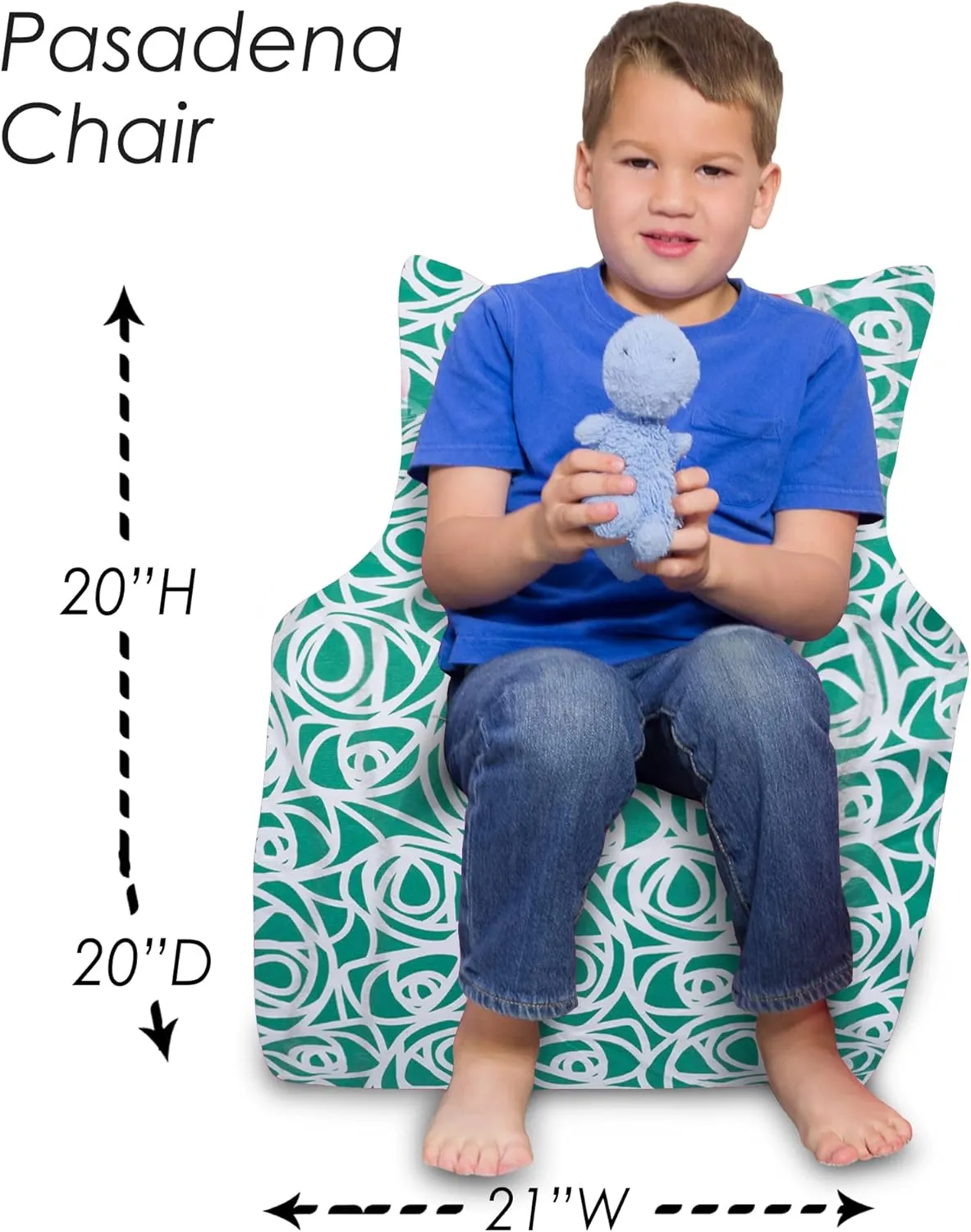 Posh Creations Bean Bag Chair Structured Seat for Toddlers and Kids, Comfy Chair for Gaming, Reading, and Watching TV for Children, Pasadena Chair, Canvas - Roses Mint