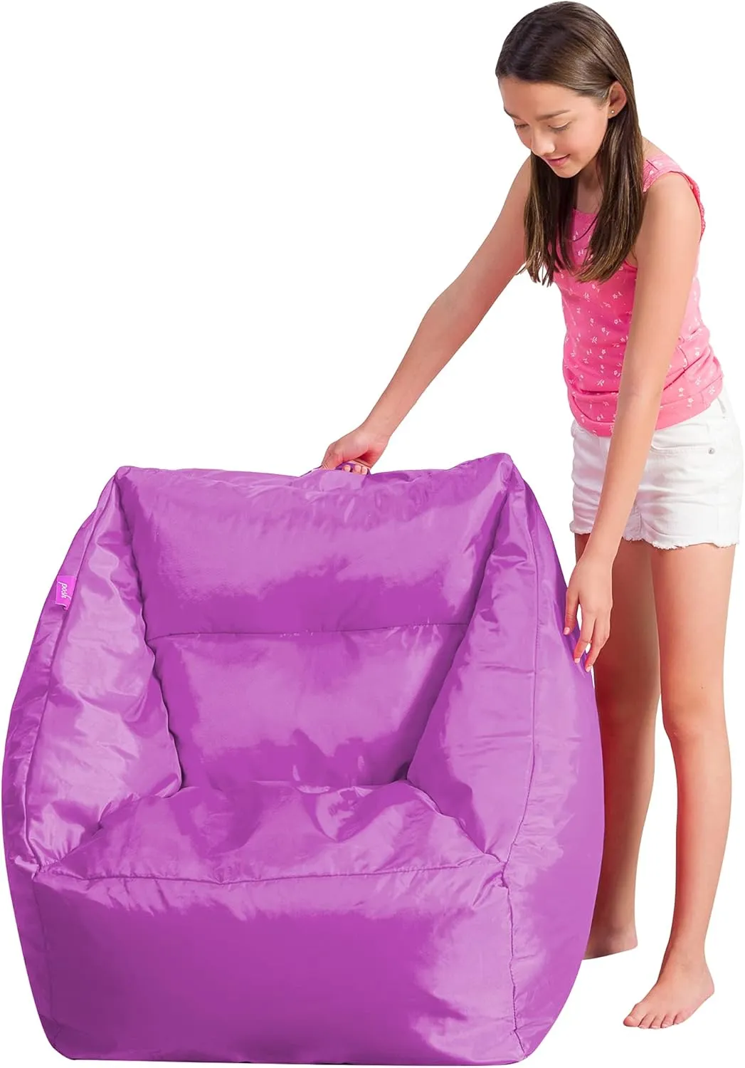Posh Creations Coronado Bean Bag Boys and Girls Large Chair for Kids, for Gaming and Playrooms, Soft Nylon-Purple, Large Bean Bag
