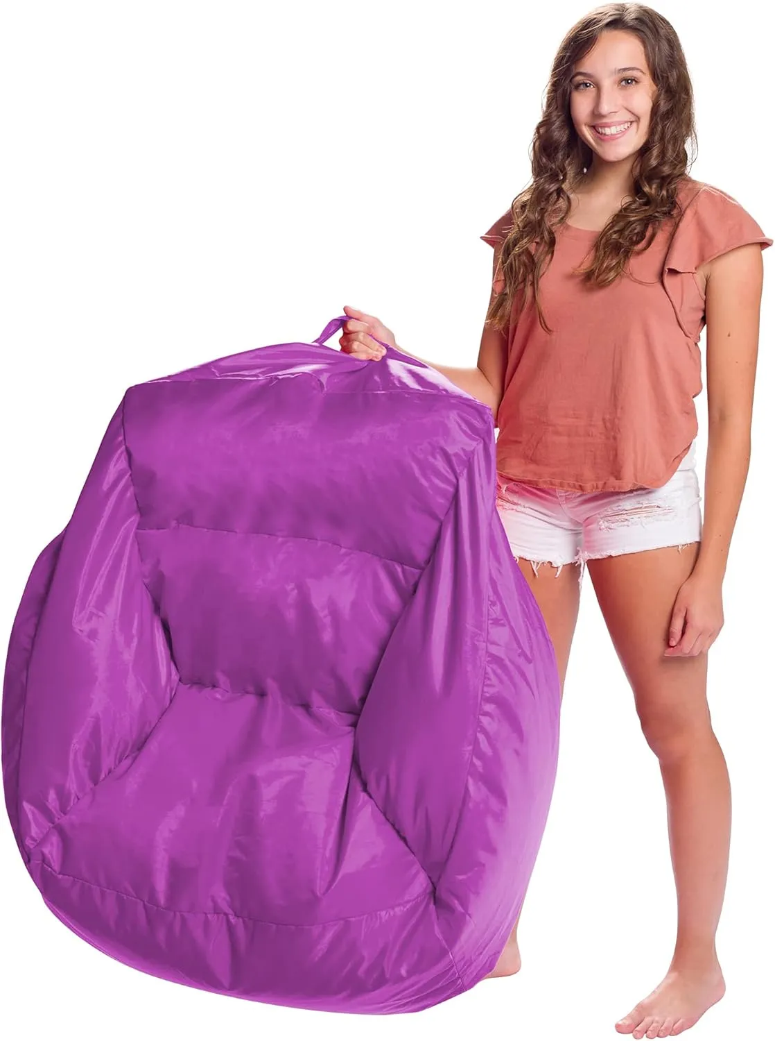 Posh Creations Coronado Bean Bag Boys and Girls Large Chair for Kids, for Gaming and Playrooms, Soft Nylon-Purple, Large Bean Bag
