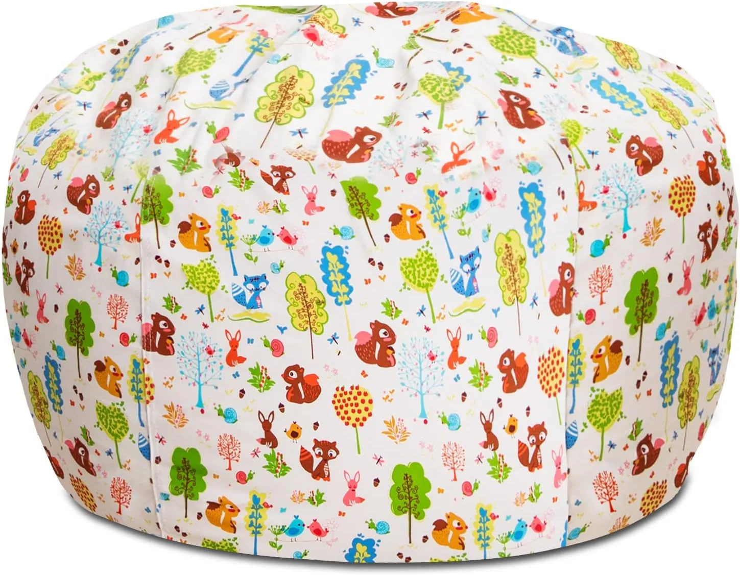 Posh Creations Structured Comfy Bean Bag Chair for Gaming, Reading, and Watching TV, 100in Round Classic Bean Bag, Canvas - Forest Critters on White