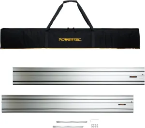 POWERTEC 110" Track Saw Guide Rail Joining Set for Kreg Track Saws, Include 2x55" Extruded Aluminum Guide Rail, 2 Rail Extension Connectors and Protective Carrying Bag (71992)