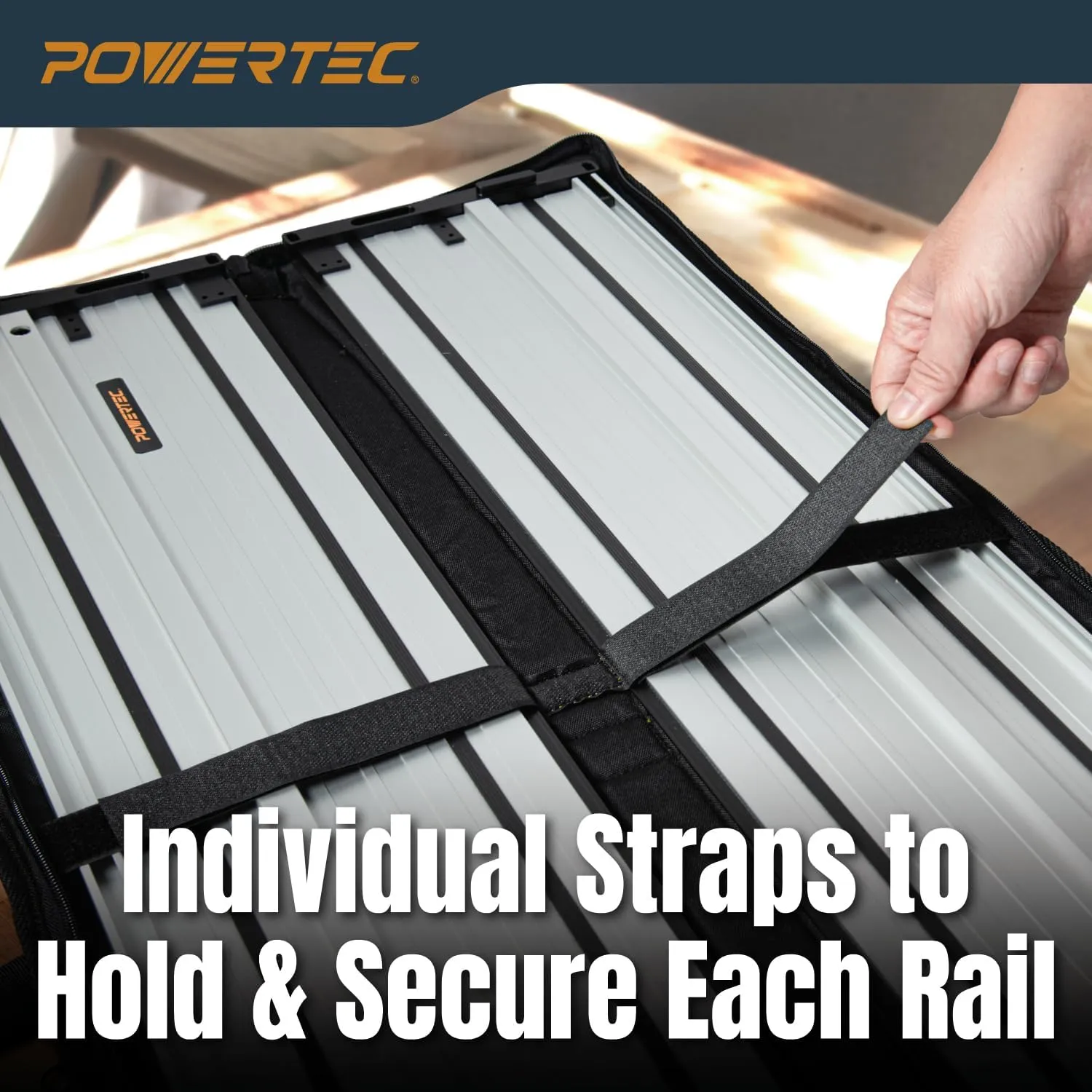 POWERTEC 110" Track Saw Guide Rail Joining Set for Kreg Track Saws, Include 2x55" Extruded Aluminum Guide Rail, 2 Rail Extension Connectors and Protective Carrying Bag (71992)