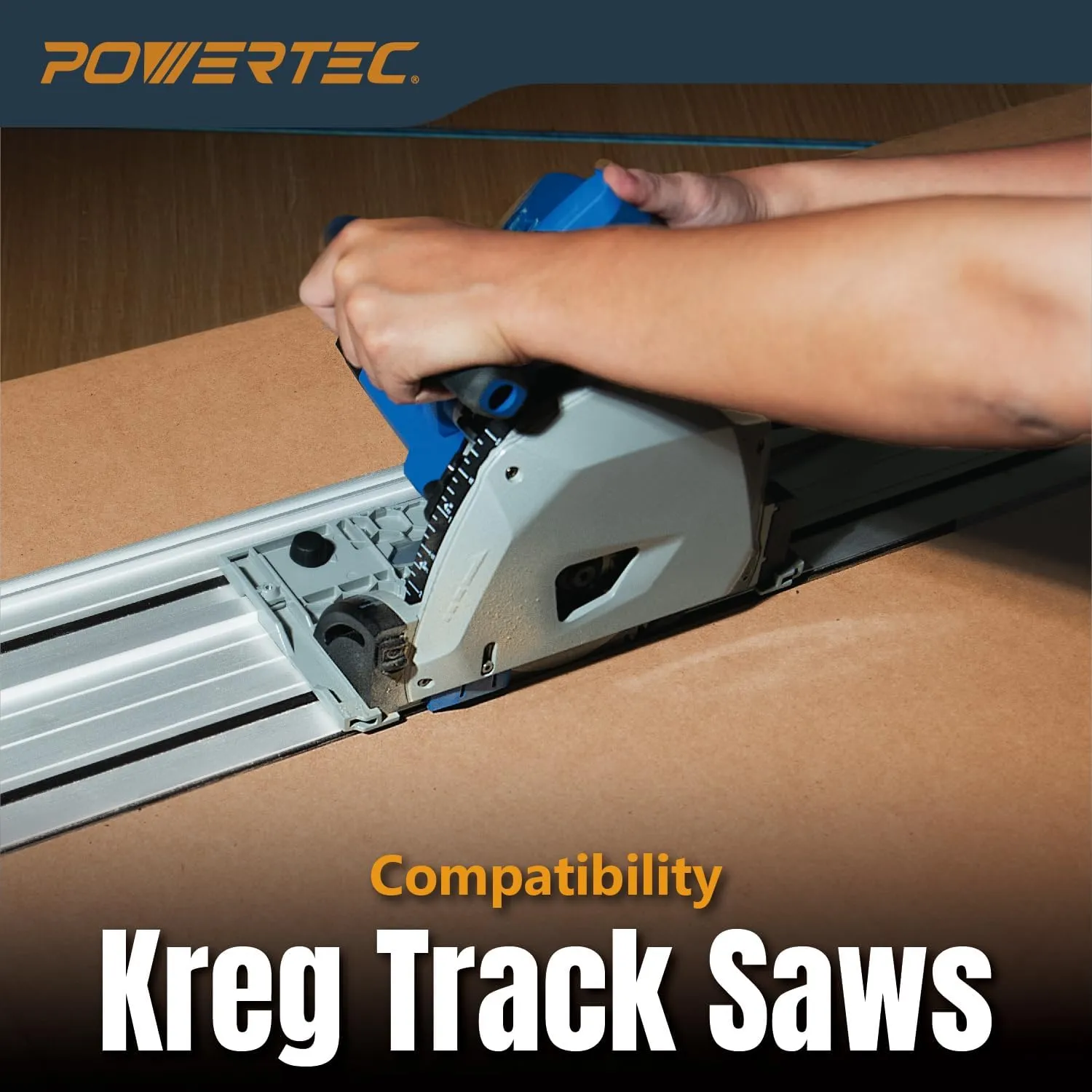 POWERTEC 110" Track Saw Guide Rail Joining Set for Kreg Track Saws, Include 2x55" Extruded Aluminum Guide Rail, 2 Rail Extension Connectors and Protective Carrying Bag (71992)