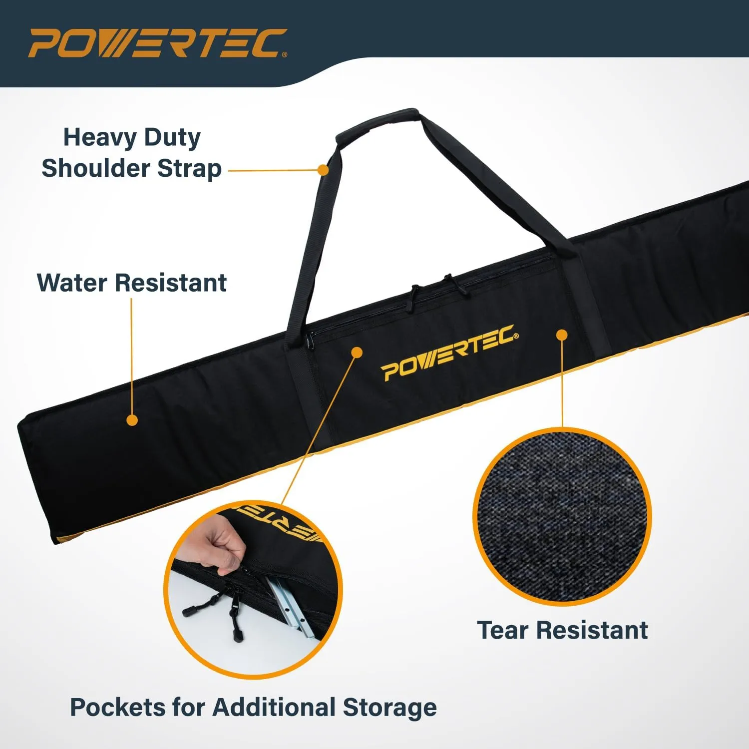 POWERTEC 110" Track Saw Guide Rail Joining Set for Kreg Track Saws, Include 2x55" Extruded Aluminum Guide Rail, 2 Rail Extension Connectors and Protective Carrying Bag (71992)