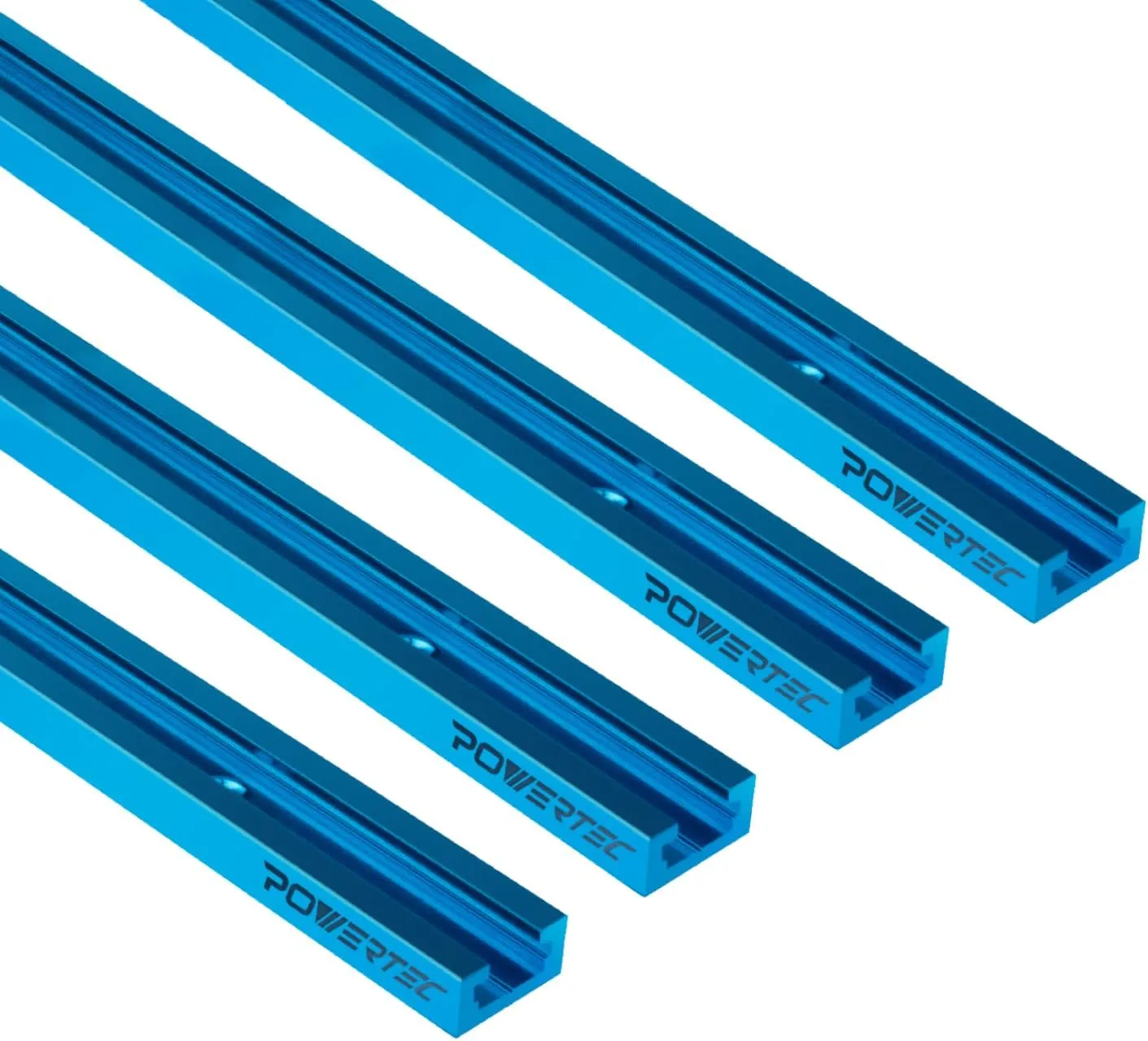 POWERTEC 71373V 48 Inch Double-Cut Profile Universal T-Track with Predrilled Mounting Holes, 4 Pack, T Track for Woodworking Jigs and Fixtures, Drill Press Table, Router Table, Workbench