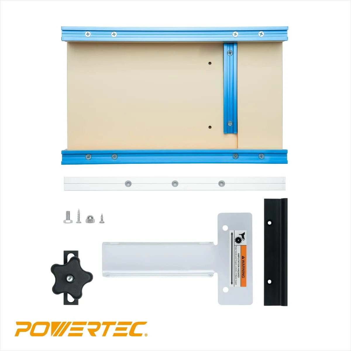 POWERTEC Table Saw Small Parts Crosscut Sled Kit w/Blade Guard, Aluminum Miter Bar, Miter Slot Stop & MDF Zero-Clearance Fence Support for Woodworking