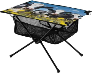 Prairie Cow Portable Folding Table Square Table with Storage Mesh Cover Mini Picnic Side Table Camping Table for Indoor/Outdoor Beach BBQ Party