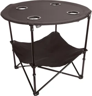 Preferred Nation | 2 Tier Folding Camping Table with 4 Mesh Cup Holders Black | Polyester with Metal Frame | Compact, Convenient Carry Case Included | Side Table for Tailgate