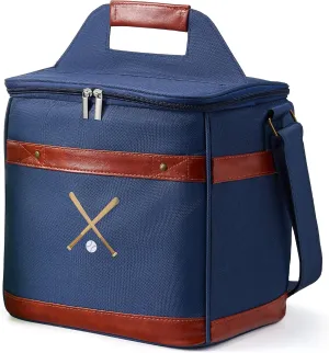 Premium Insulated Cooler, Baseball Soft-Sided Bag - Lunch, Beer & Drink Carrier for Tailgating, Game Day, Golf & Outdoor Sports - Holds 12 Bottles, 18 Cans - Leather Accents, Shoulder Strap (15L)