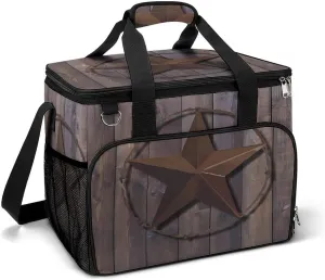 Primitive Barn Wood Lone Star State of Texas Star Cooler Bag, Collapsible Soft Sided Cooler, Large Leakproof Camping Cooler, Portable Travel Cooler for Camping, Road Trips