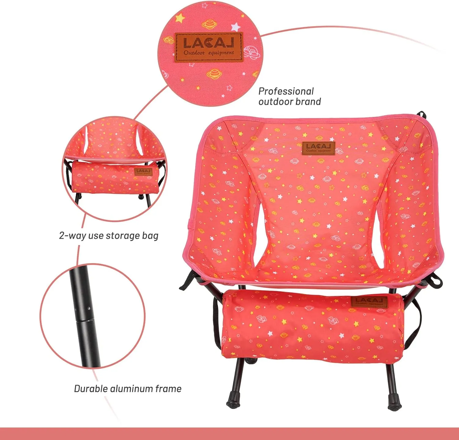Protable Lightweight Chair for Youth, Compact Folding Size 12.6“×4.3", Only Weights 1.6lbs, 600D Oxford Fabric, Durable Aluminum Alloy Frame, Easy to Storage & Carry(Pink)