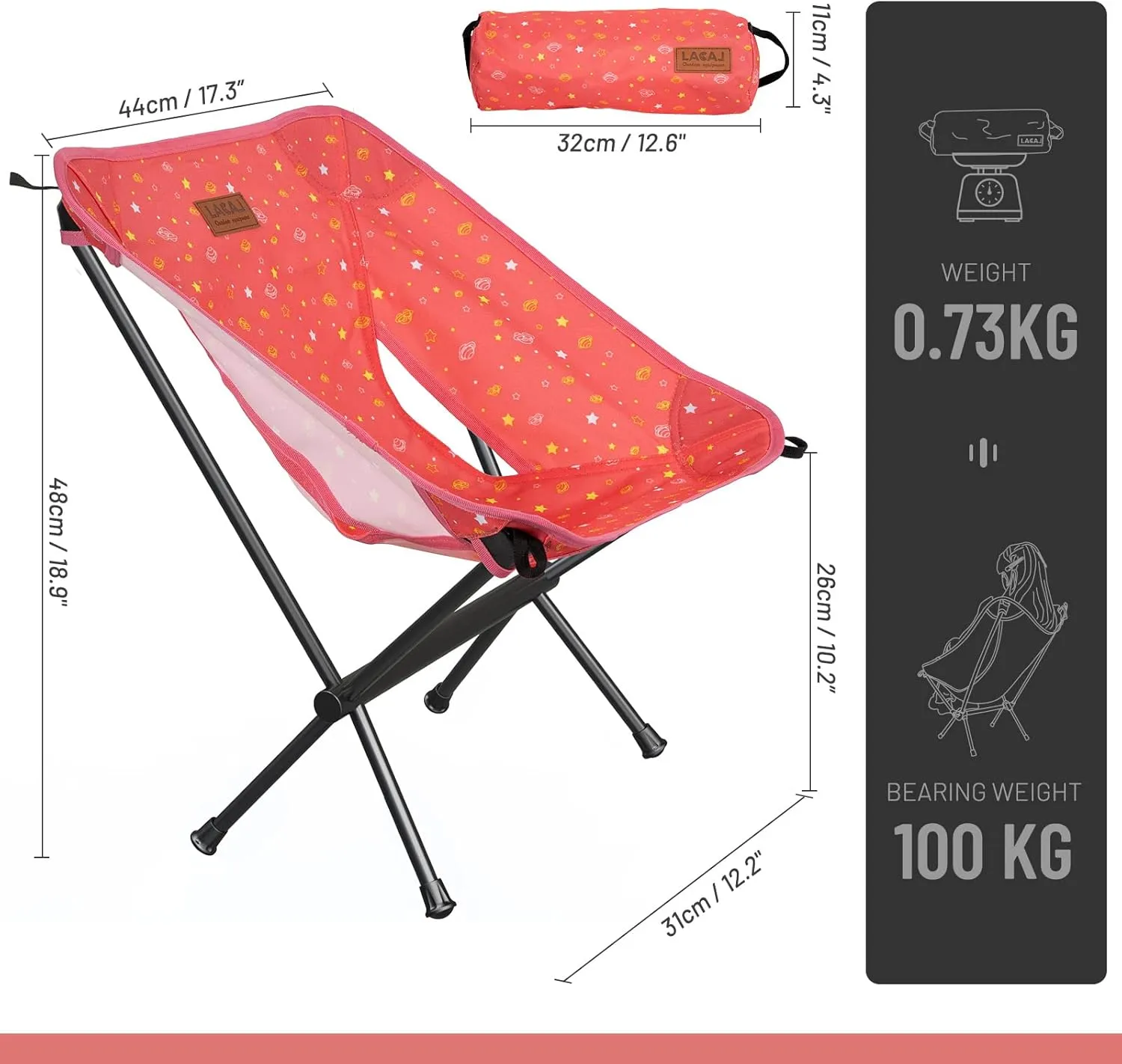 Protable Lightweight Chair for Youth, Compact Folding Size 12.6“×4.3", Only Weights 1.6lbs, 600D Oxford Fabric, Durable Aluminum Alloy Frame, Easy to Storage & Carry(Pink)