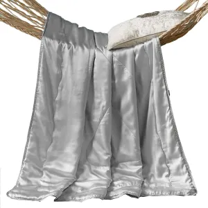 Pure Silk Throw Blanket, 100% Mulberry Silk Inside and Outside, Soft Blanket for Couch Bed Sofa - Lightweight Cozy Soft Smooth Bed Blanket for All Seasons, Adults Size 53x72, Silver Grey