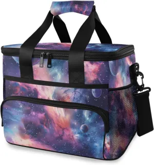 Purple Galaxy Starry Sky Cooler Bag Insulated Cooler Soft Sided Cooler 24 Can Portable Picnic Bag Large Leakproof Lunch Bag Box for Beach Grocery Camping Travel Car Men Women