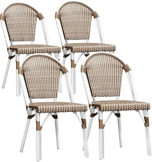 PURPLE LEAF Outdoor Dining Chair Set of 4 Hand-Woven Aluminum Wicker Rattan Chairs for Garden Kitchen Backyard Porch White Print Finish Patio Chairs Brown French Bistro Chairs