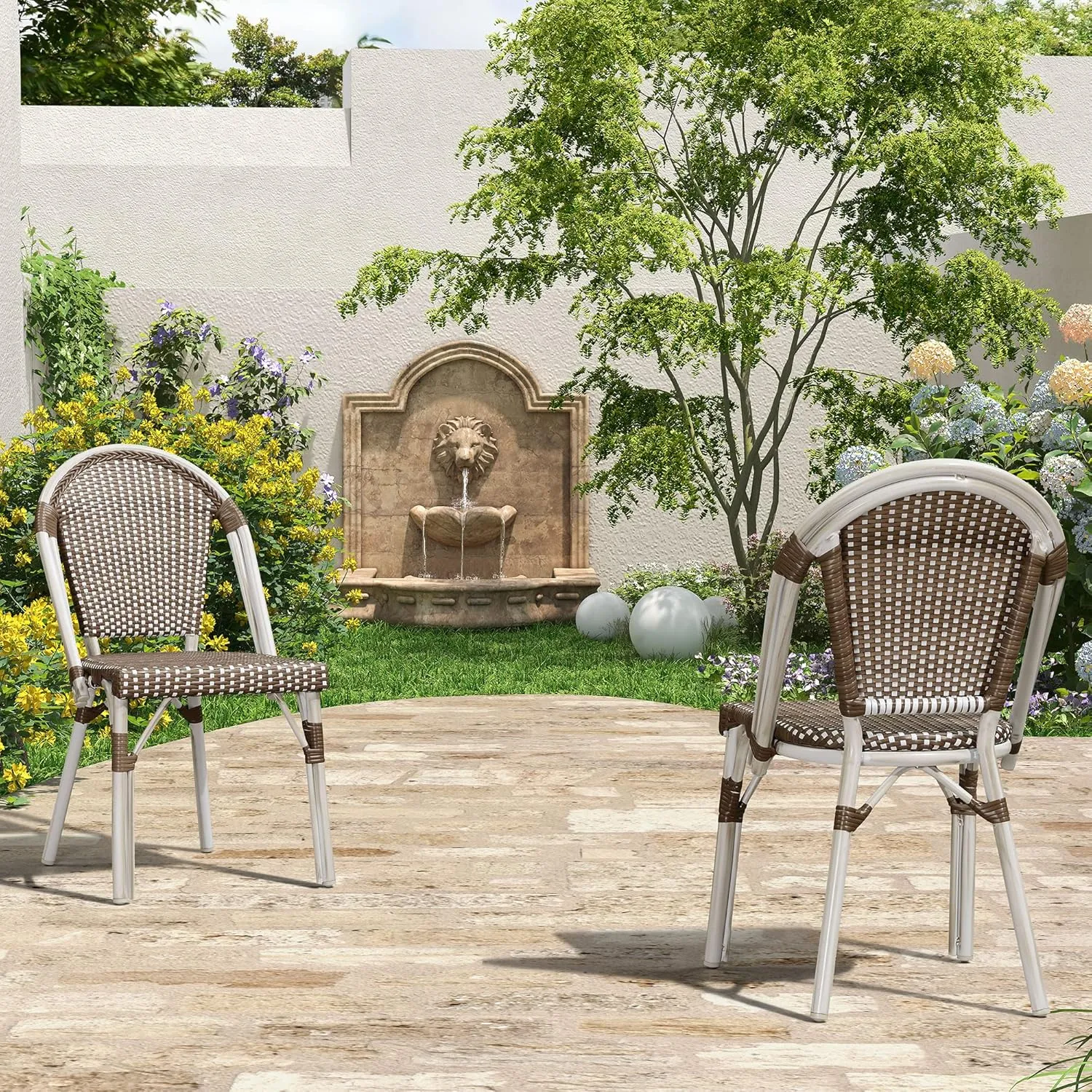 PURPLE LEAF Outdoor Dining Chair Set of 4 Hand-Woven Aluminum Wicker Rattan Chairs for Garden Kitchen Backyard Porch White Print Finish Patio Chairs Brown French Bistro Chairs