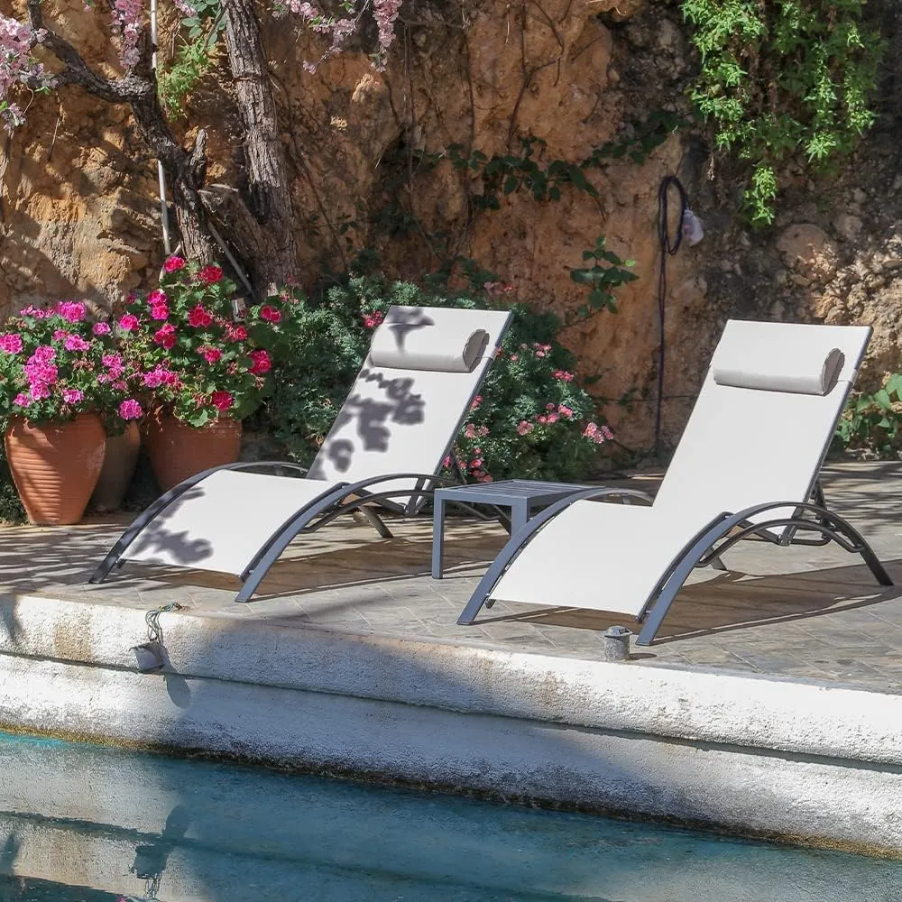PURPLE LEAF Patio Chaise Lounge Chair Set with 2 Side Table Outdoor Pool Adjustable Recliner Chairs for Outside Beach Poolside Sunbathing Tanning Lounger